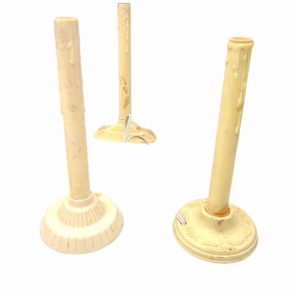 VINTAGE SET OF 7 ELECTRIC IVORY DRIP CANDLE STICK LAMPS CHRISTMAS OR YEAR ROUND - Picture 3 of 9